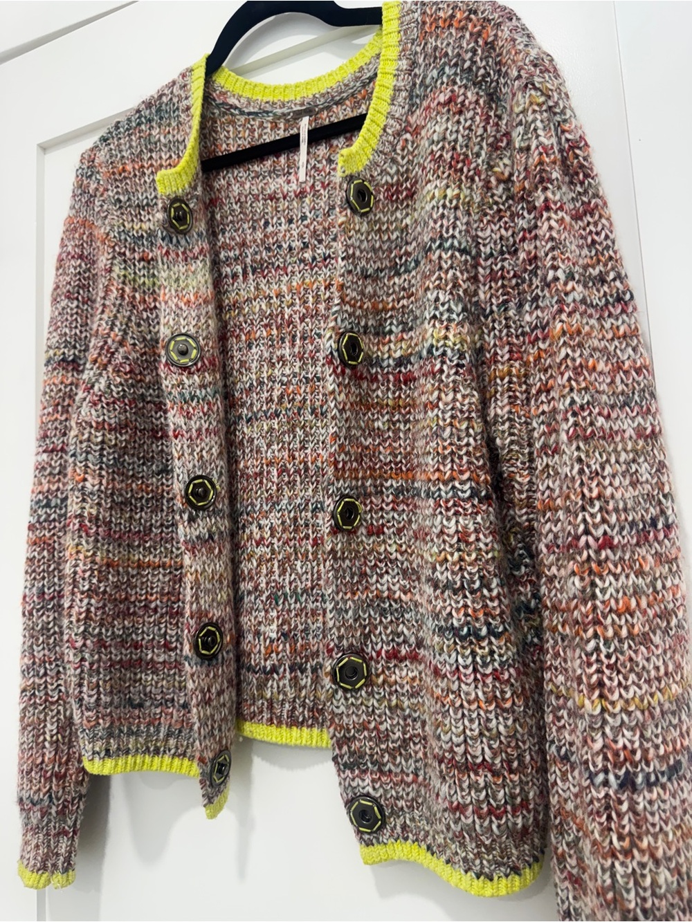Free People Multicolor Knit Cardigan with Neon Yellow Trim - Picture 3 of 6